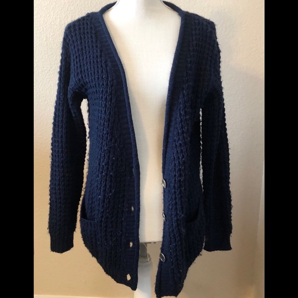 Roxy navy blue button cardigan chunky knit sweater - Picture 4 of 6